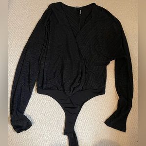 Black v neck chiffon bodysuit, size S